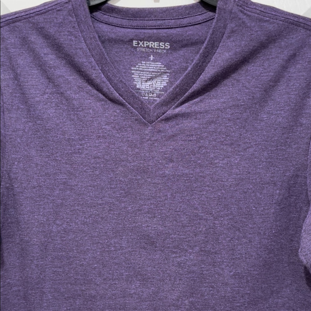 Express Purple Color Stretch V-Neck Short Sleeve Men’s Shirt, Small - Picture 9 of 11
